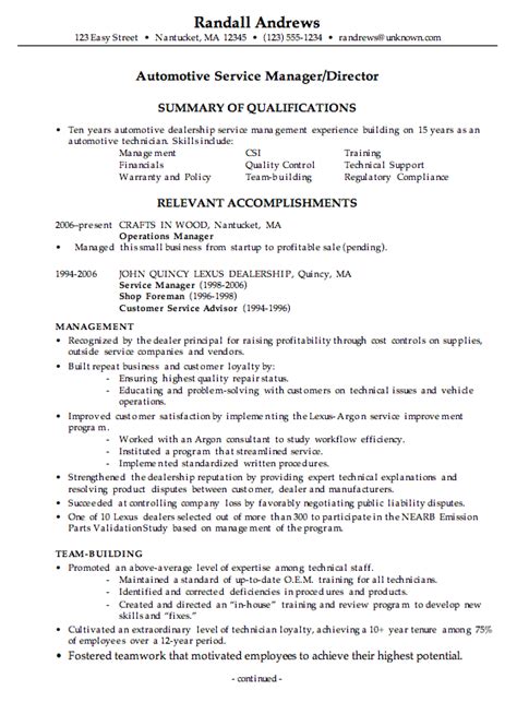 Dealership finance manager job descriptionview schools. Combination Resume Example: Automotive Service Manager ...