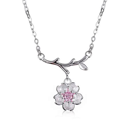 1pc Sakura Cherry Flower Blossom Pendant Necklace Chain 925 Sterling