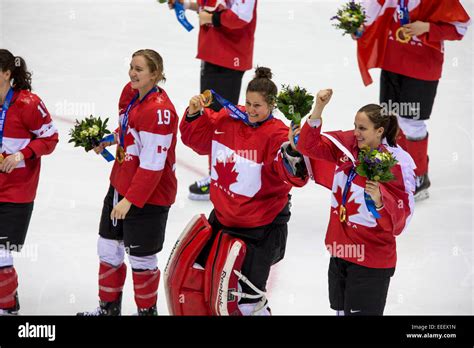 gold medal winning women s team canada vs usa at the olympic winter games sochi 2014 stock