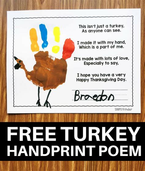 I am very thankful for my family. Free Turkey Handprint Poem - Simply Kinder
