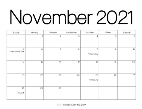 November 2021 Calendar Pdf November 2021 Calendar Image Print