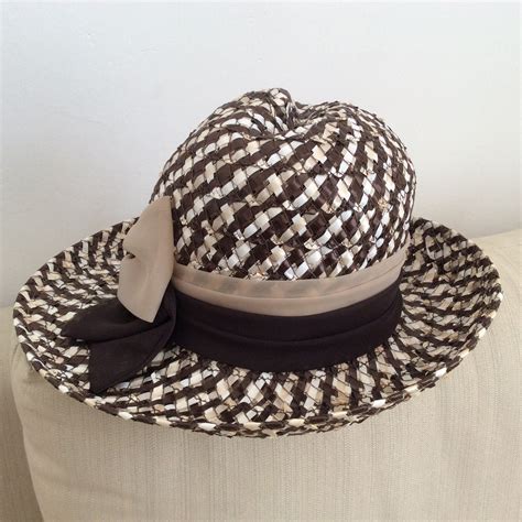 Vintage 70s Ladies Straw Hat With Organza Ribbon Trim Brown And Etsy Uk