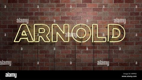 Arnold Fluorescent Neon Tube Sign On Brickwork Front View 3d Rendered Royalty Free Stock