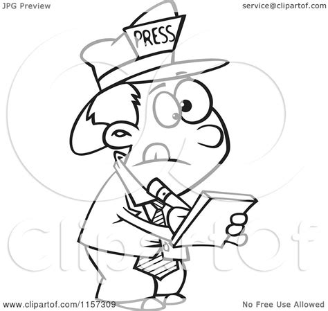 Cartoon Clipart Of A Black And White Reporter Boy Taking Notes Vector