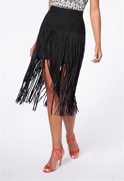 midi fringe skirt in black get great deals at justfab