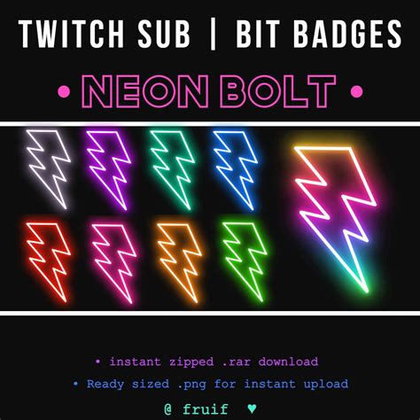 9 Subbit Twitch Badges Neon Lightning Bolt Instant Etsy Uk