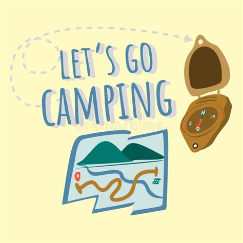 Lets Go Camping Blue Text On Yellow Background Stock Vector