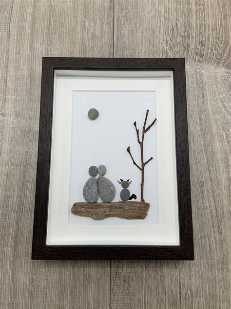 Pebble Art Couple with cat 5 by 7 framed couple pebble | Etsy