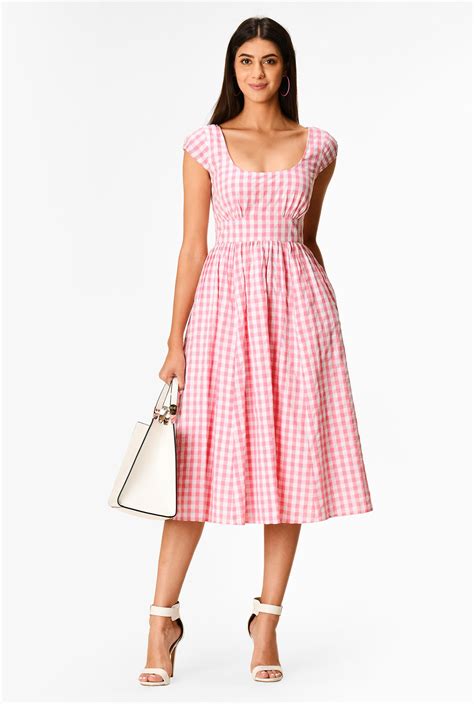 Shop Vibrant Cotton Gingham Check Banded Empire Dress Eshakti