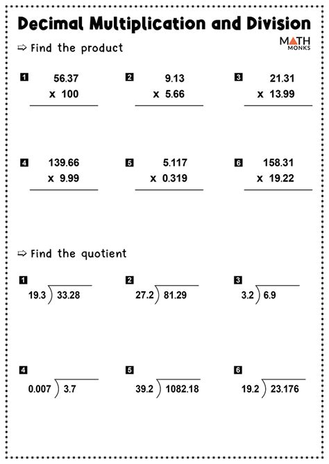 Division Decimal Worksheets With Answers