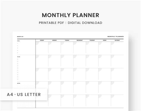 Empty Printable Minimalist Calendar For Desk Undated Monthly Etsyde