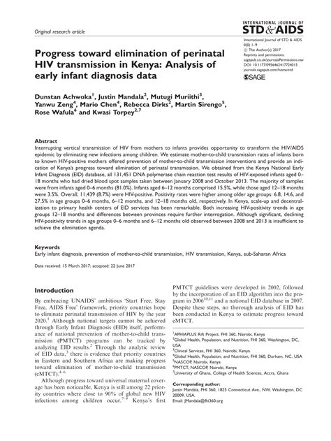 Pdf Progress Toward Elimination Of Perinatal Hiv Transmission In