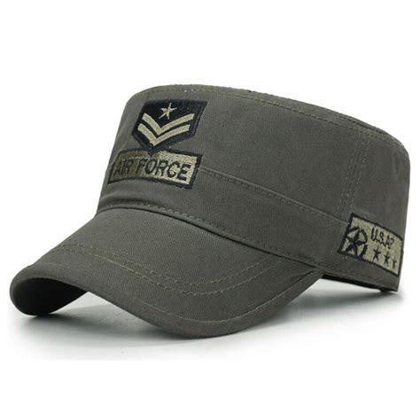 Army Green Men Caps Flat Top Style Star Embroidery Design Cotton