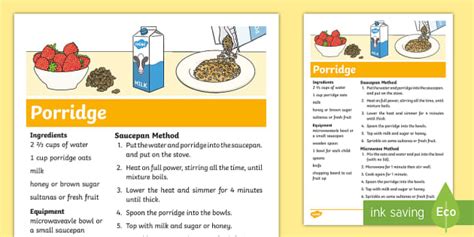 Goldilocks And The Three Bears Porridge Recipe Sheet Cooking