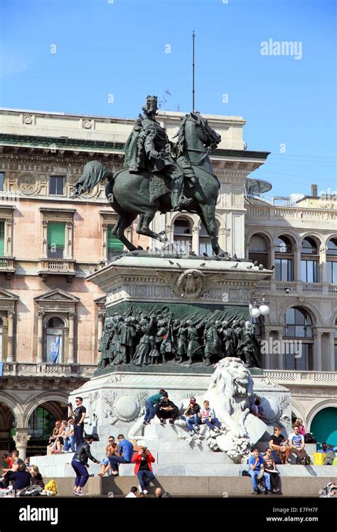 Vittorio Emanuele Monument In Duomo Square In Milan Italy Stock Photo