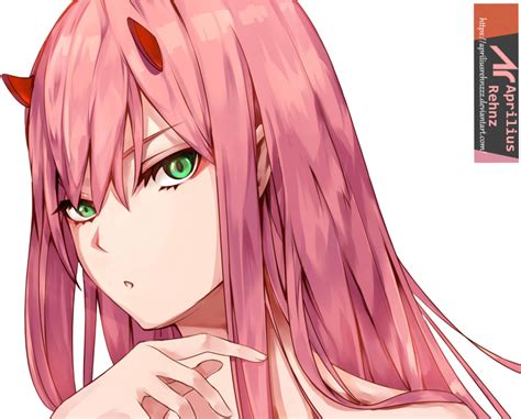 Download Hd Zero Two V Pink Haired Anime Girl With Horns Transparent