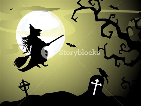 Halloween Witch Flying On Broomstick Royalty Free Stock Image Storyblocks