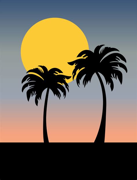 Sunset With Palm Tree Silhouette Photos Cantik