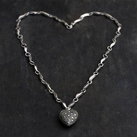Sterling Silver And Marcasite Heart Necklace By Bloom Boutique