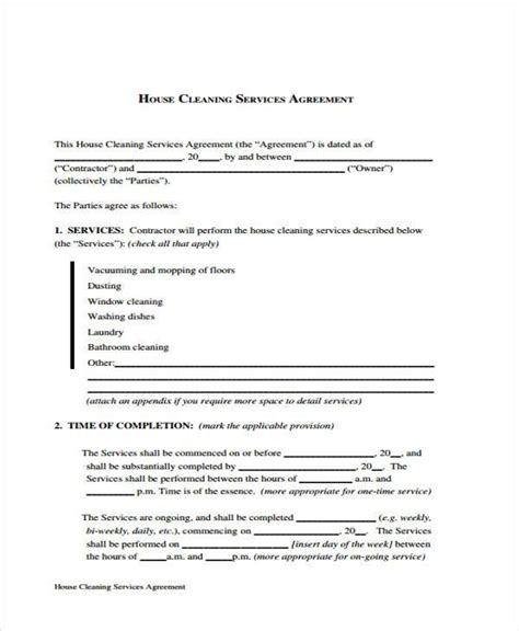 Free Cleaning Service Agreement Template Nismainfo