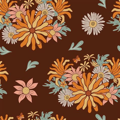 Premium Vector Groovy Seamless Pattern With Flowers A Design The
