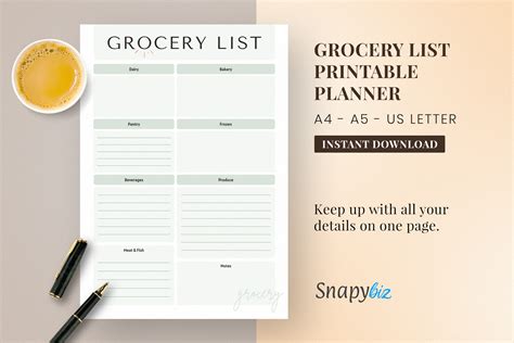 Healthy Grocery List Printable Planner Graphic By Snapybiz · Creative