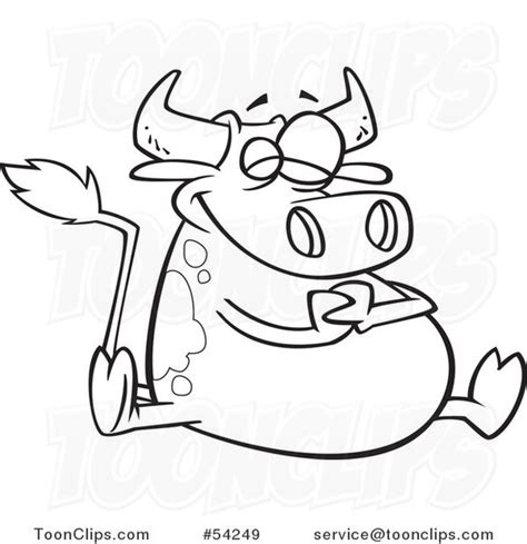Cartoon Black And White Happy Fat Cow Sitting 54249 By Ron Leishman