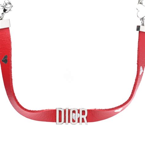 Christian Dior Calfskin Heart Dior Logo Choker Necklace Red 1083818
