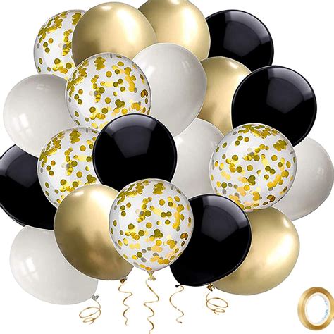 Mioparty™ Black And Gold Confetti Balloons 50 Pack 12inch White Latex