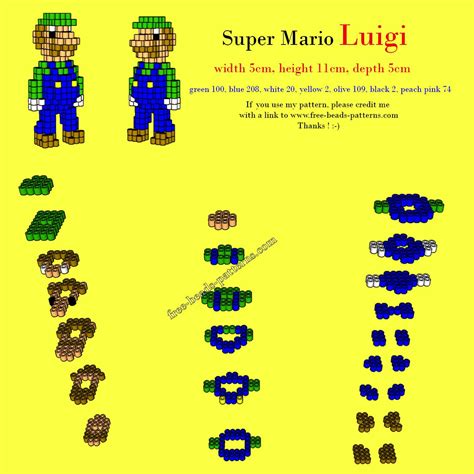 3D Perler Beads Super Mario Luigi Free Pattern Free Perler Beads