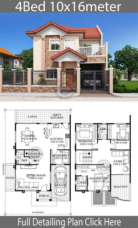 Home Design 10x16m 4 Bedrooms Home Planssearch Modernhomedesign