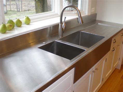 Chicago Farmer Style Stainless Steel Countertop With Integral Stainless Steel Sinks And Integral