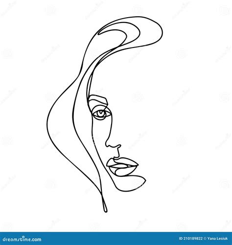 Continuous Line Drawing Abstract Woman Portrait One Line Face Art Vector Illustration Stock