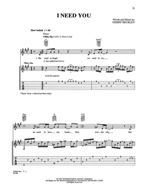 I Need You By America Guitar Tab Guitar Instructor