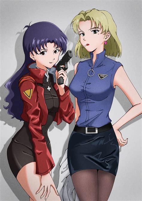 neon genesis evangelion misato katsuragi ritsuko akagi misato and ritsuko pixiv evangelion