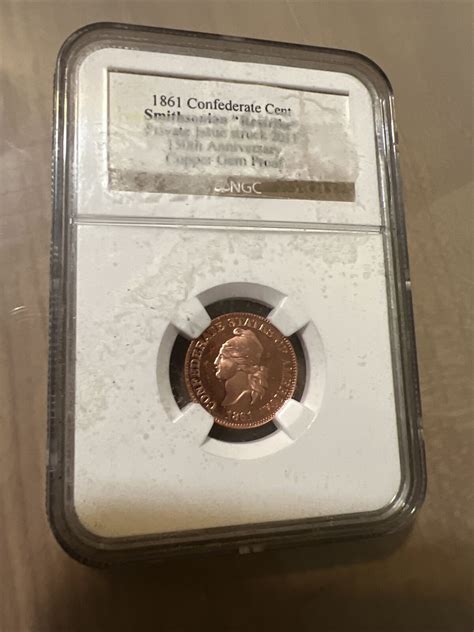 1861 Confederate Cent Smithsonian Restrike Private Issue Copper Ngc