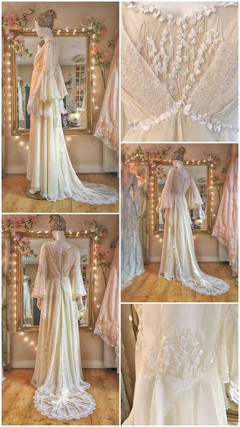 Silk Chiffon Wedding Dress Sleeved Wedding Dress Cream Wedding