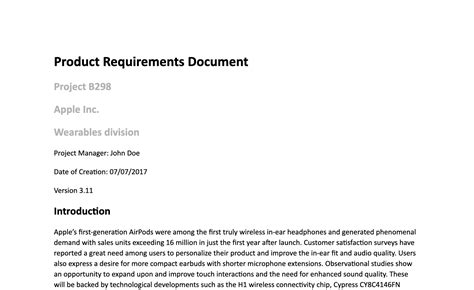 Product Requirement Specification Template