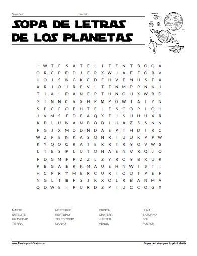 Sopa De Letras De Los Planetas Sopas De Letras Para Imprimir Gratis