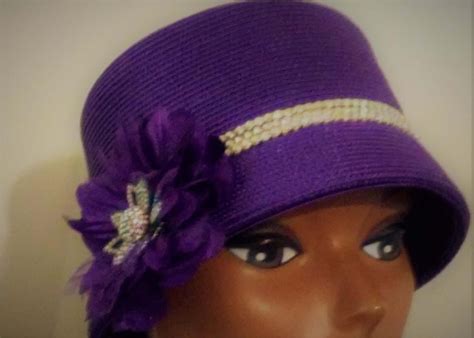 Purple Church Hat Small Brim Rhinestone Trim Purple Flower Etsy