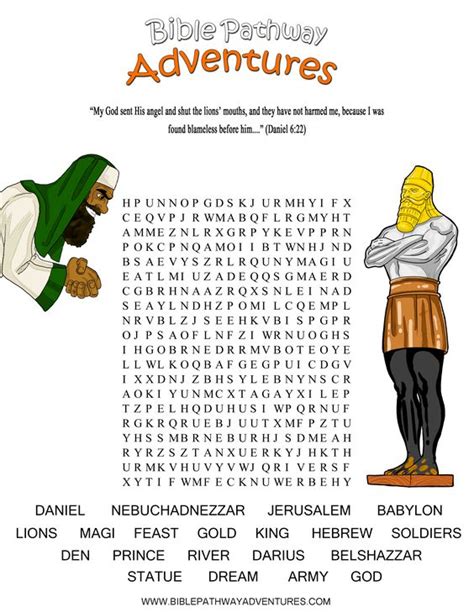 A Word Search Puzzle From The Bible Story Thrown To The Lions Daniel