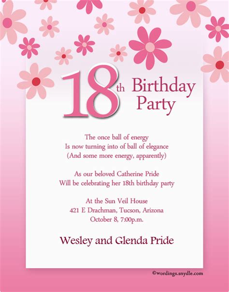 Birthday Invitation Poems 18th Birthday Party Invitation Wording