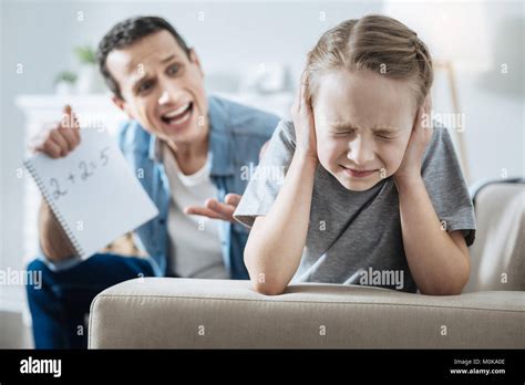 Angry Father Shouting At His Little Daughter Stock Photo Alamy