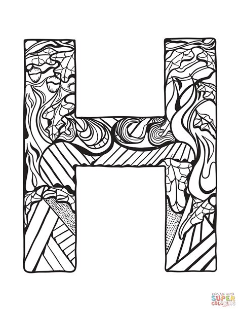 Letter H Zentangle coloring page | Free Printable Coloring Pages