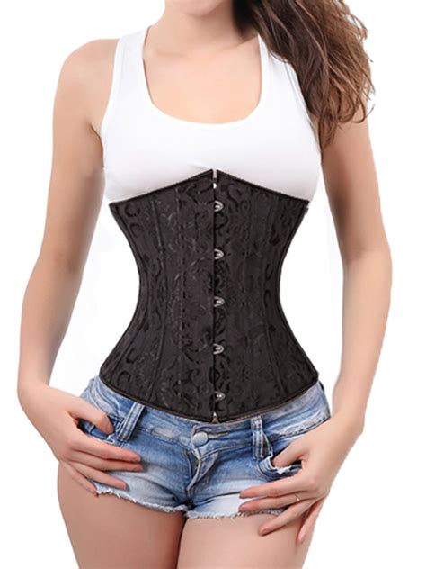 bag wizard womens 24 spiral steel boned satin underbust waist training brocade corset jacquard