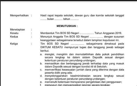 Contoh Sk Tim Bos Reguler Sd Smp Sma Tahun Format Document Word