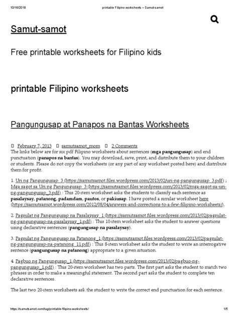 Printable Filipino Worksheets Samut Samotpdf Adverb Languages