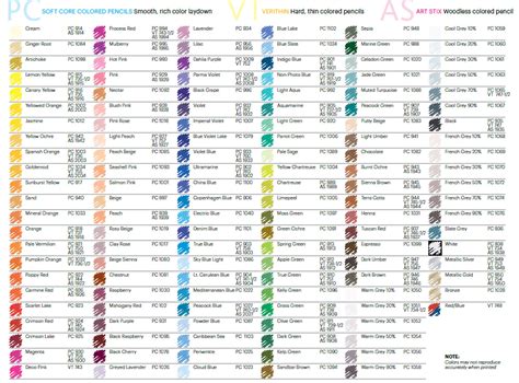 Color Chart Of All Available Prismacolorverithinart Stix Colored