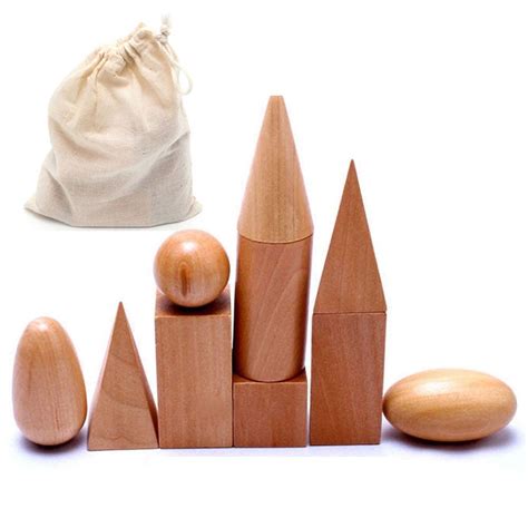 Montessori Wooden Geometric Solids 3 D Shapes Mystric Bag Of Geometry Shapes Learning Education