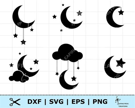 Moon Svg Png Moon And Stars Svg Cricut Cut Files Silhouette Dxf